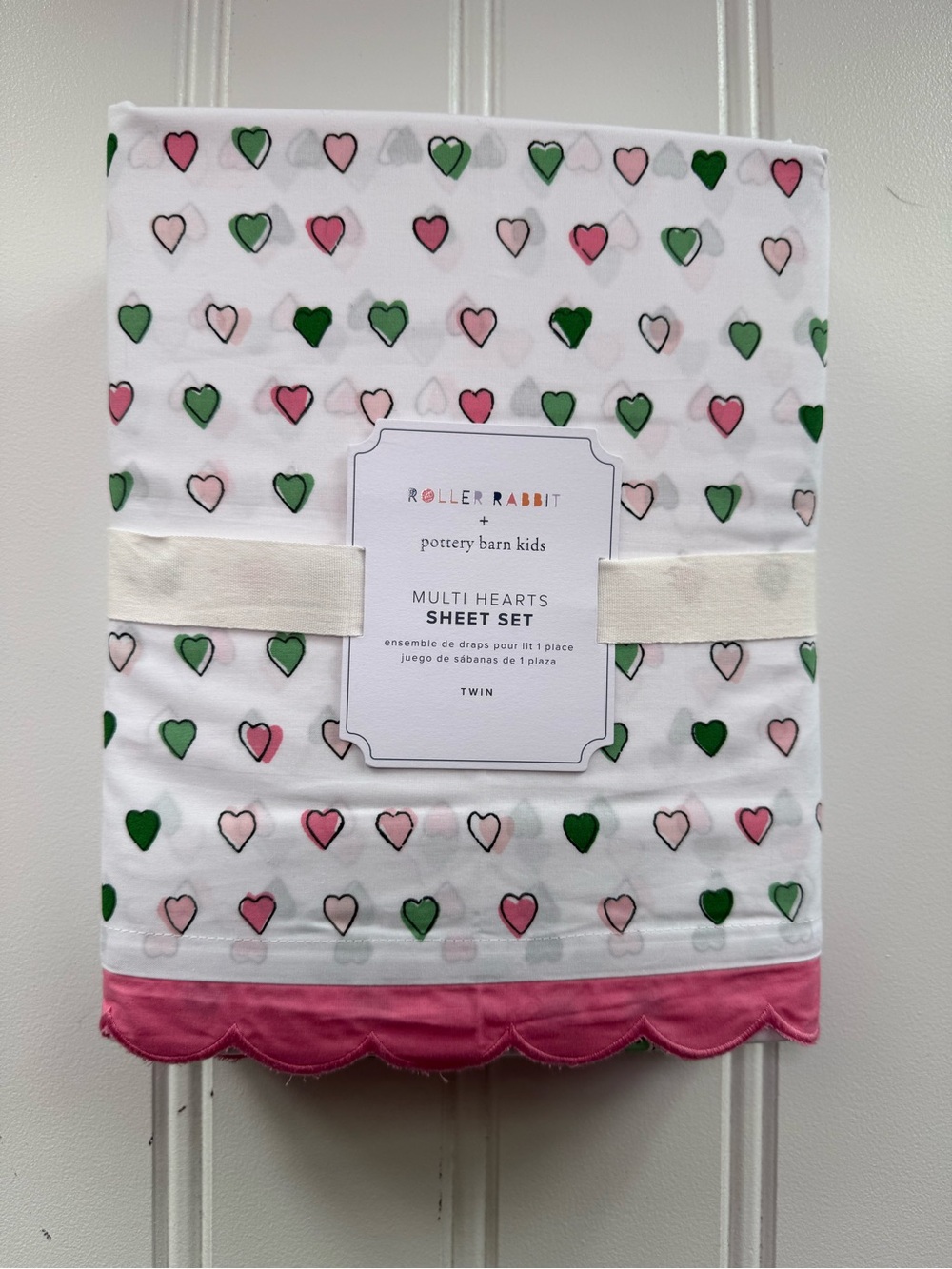 Pottery Barn Kids Teen Roller Rabbit Multi Hearts Twin Sheet Set Organic NEW